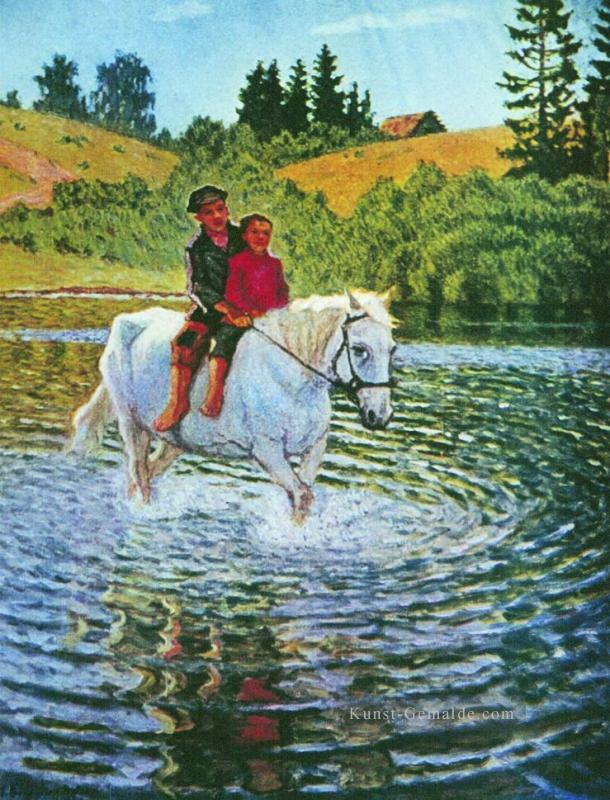 Kinder auf einem Pferd Nikolay Bogdanov Belsky Ölgemälde